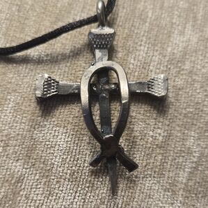 Handmade Horseshoe Nail Cross Pendant Welded Steel Farrier/Blacksmith Craft READ